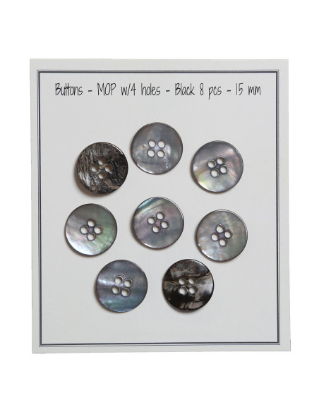 Conjunto de 8 botões de 4 furos de madrepérola 15 mm - Preto