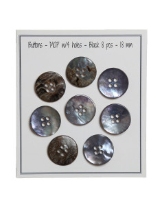 Conjunto de 8 botões de 4 furos de madrepérola 18 mm - Preto