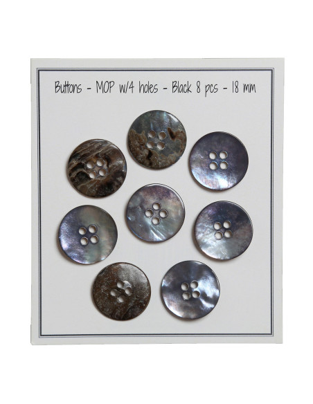 Conjunto de 8 botões de 4 furos de madrepérola 18 mm - Preto