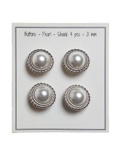 Conjunto de 4 botões Pérola 21 mm - Prata