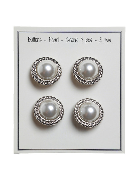Conjunto de 4 botões Pérola 21 mm - Prata