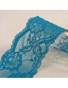 Renda elástica rosas - Azul petróleo
