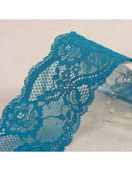 Renda elástica rosas - Azul petróleo