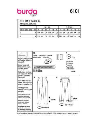 Molde de calça - Burda 6101