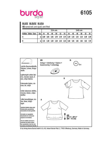 Molde de blusa - Burda 6105