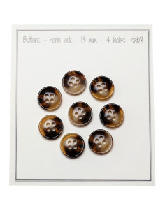 Pacote de 8 botões de 4 furos - Aspeto de chifre
