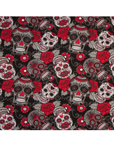 Tecidos jersey - Caveira - Vermelho e preto