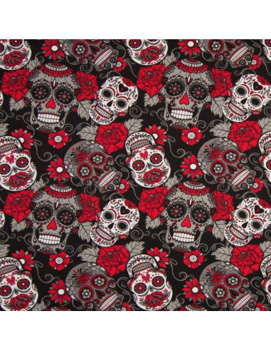Tecidos jersey - Caveira - Vermelho e preto