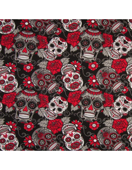 Tecidos jersey - Caveira - Vermelho e preto
