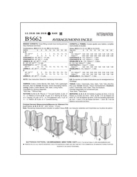 Molde de espartilhos - Butterick B5662 34-36-38-40-42 (A5)