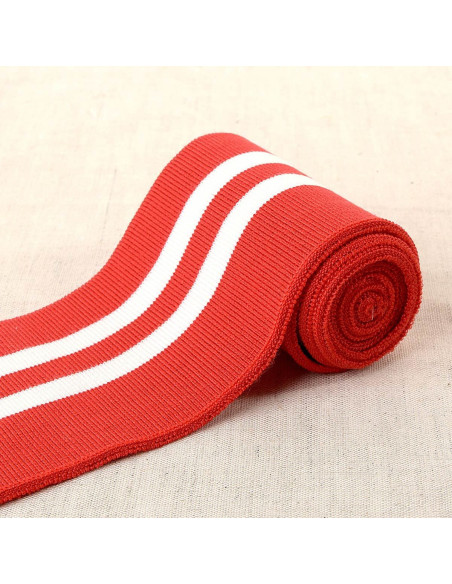 Punhos e cintura em malha canelada - Vermelho com riscas brancas