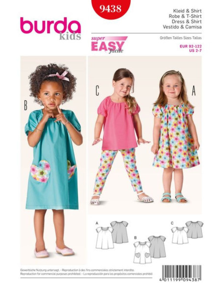 Molde de vestido e t-shirt - Burda 9438