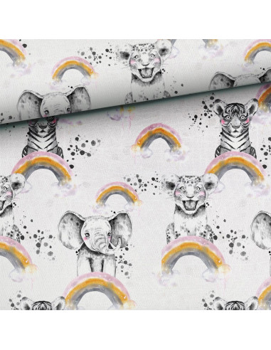 Tecido moletom - Animais arco-íris