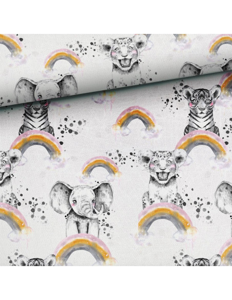 Tecido moletom - Animais arco-íris