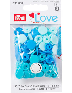Conjunto de 30 botões de pressão Color Snaps 12,4 mm - Azul claro, turquesa e azul