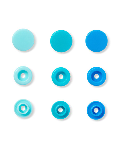 Conjunto de 30 botões de pressão Color Snaps 12,4 mm - Azul claro, turquesa e azul
