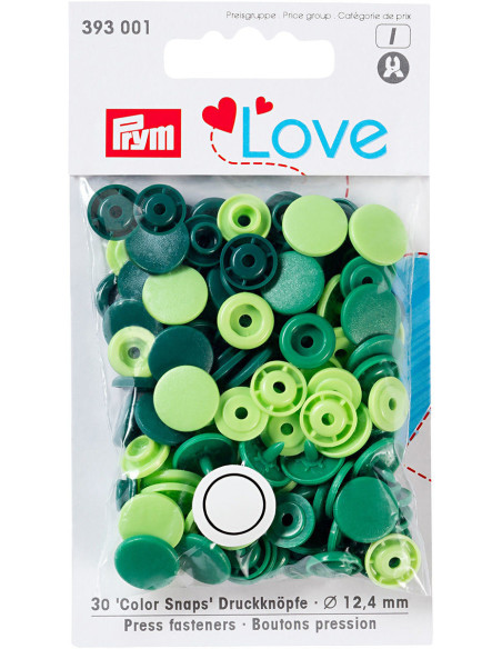 Conjunto de 30 botões de pressão Color Snaps 12,4 mm - Verde maçã, verde e verde pinho