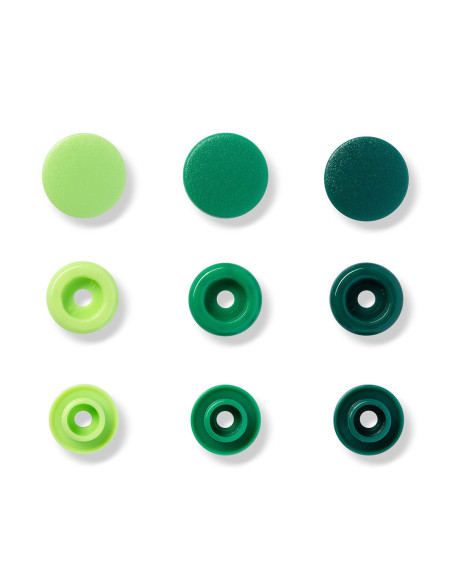 Conjunto de 30 botões de pressão Color Snaps 12,4 mm - Verde maçã, verde e verde pinho