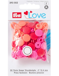Conjunto de 30 botões de pressão Color Snaps 12,4 mm - Vermelho, rosa e pêssego
