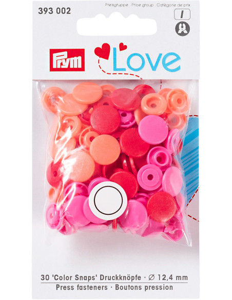 Conjunto de 30 botões de pressão Color Snaps 12,4 mm - Vermelho, rosa e pêssego