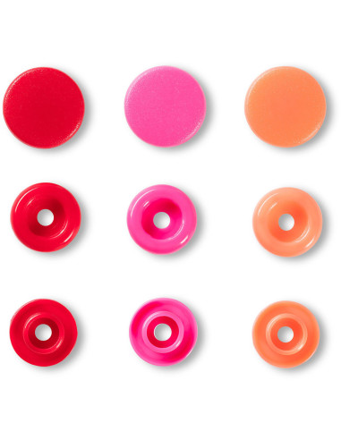 Conjunto de 30 botões de pressão Color Snaps 12,4 mm - Vermelho, rosa e pêssego