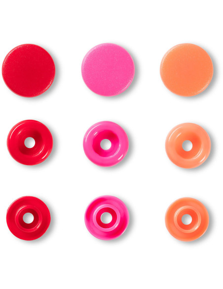 Conjunto de 30 botões de pressão Color Snaps 12,4 mm - Vermelho, rosa e pêssego
