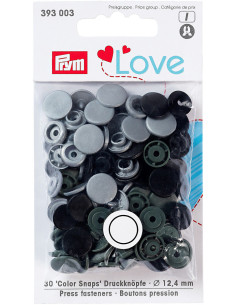 Conjunto de 30 botões de pressão Color Snaps 12,4 mm - Cinza, antracite e preto