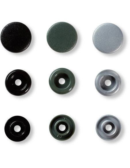 Conjunto de 30 botões de pressão Color Snaps 12,4 mm - Cinza, antracite e preto