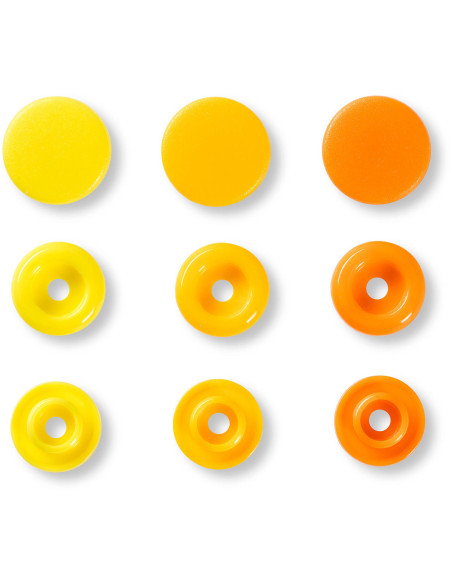 Conjunto de 30 botões de pressão Color Snaps 12,4 mm - Amarelo, amarelo alaranjado e laranja