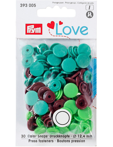 Conjunto de 30 botões de pressão Color Snaps 12,4 mm - Verde, verde claro e castanho