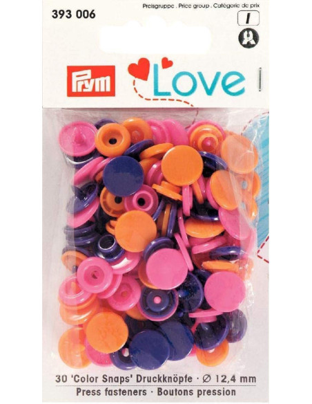 Conjunto de 30 botões de pressão Color Snaps 12,4 mm - Laranja, fúcsia e violeta