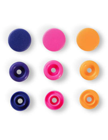 Conjunto de 30 botões de pressão Color Snaps 12,4 mm - Laranja, fúcsia e violeta