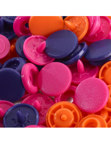 Conjunto de 30 botões de pressão Color Snaps 12,4 mm - Laranja, fúcsia e violeta