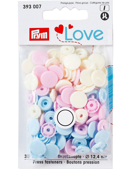 Conjunto de 30 botões de pressão Color Snaps 12,4 mm - Rosa, azul claro e branco sujo