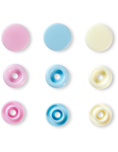 Conjunto de 30 botões de pressão Color Snaps 12,4 mm - Rosa, azul claro e branco sujo
