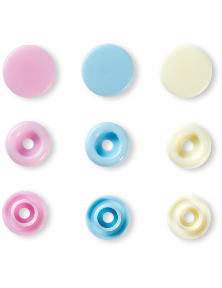 Conjunto de 30 botões de pressão Color Snaps 12,4 mm - Rosa, azul claro e branco sujo
