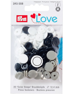 Conjunto de 30 botões de pressão Color Snaps 12,4 mm - Azul-marinho, cinza e branco