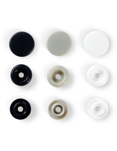 Conjunto de 30 botões de pressão Color Snaps 12,4 mm - Azul-marinho, cinza e branco