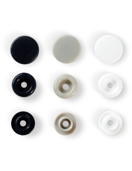 Conjunto de 30 botões de pressão Color Snaps 12,4 mm - Azul-marinho, cinza e branco