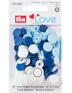 Conjunto de 30 botões de pressão Color Snaps 12,4 mm - Azul, branco e azul claro