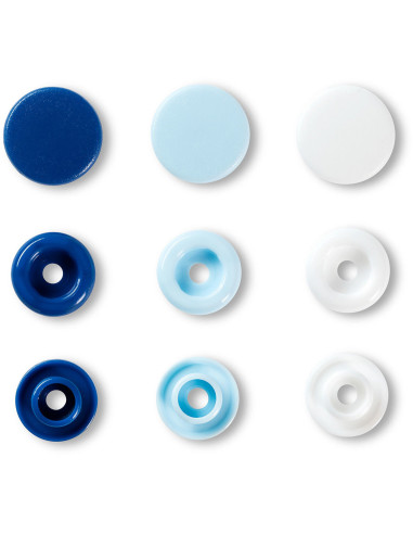 Conjunto de 30 botões de pressão Color Snaps 12,4 mm - Azul, branco e azul claro