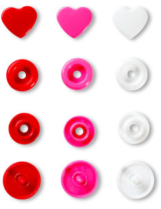 Conjunto de 30 botões de pressão Color Snaps Corações 12,4 mm - Vermelho, branco e fúcsia 2