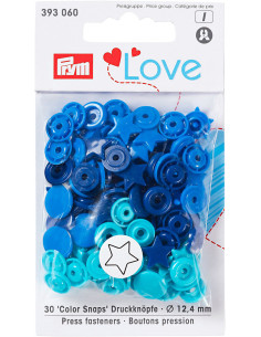 Conjunto de 30 botões de pressão Color Snaps Estrelas 12,4 mm - Azul, turquesa e tinta