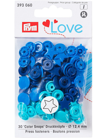 Conjunto de 30 botões de pressão Color Snaps Estrelas 12,4 mm - Azul, turquesa e tinta