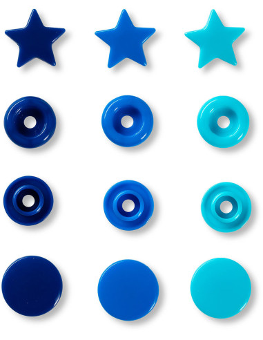Conjunto de 30 botões de pressão Color Snaps Estrelas 12,4 mm - Azul, turquesa e tinta