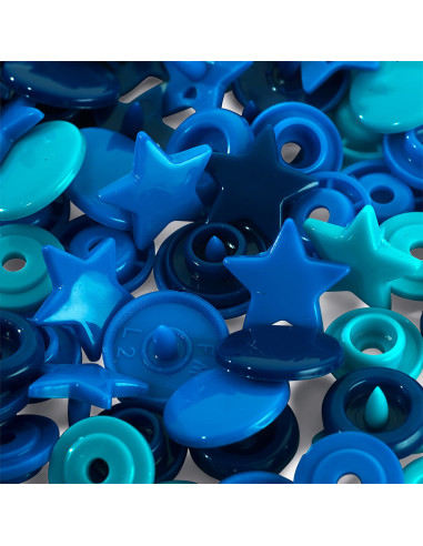Conjunto de 30 botões de pressão Color Snaps Estrelas 12,4 mm - Azul, turquesa e tinta