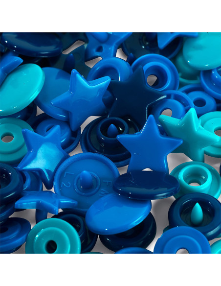 Conjunto de 30 botões de pressão Color Snaps Estrelas 12,4 mm - Azul, turquesa e tinta