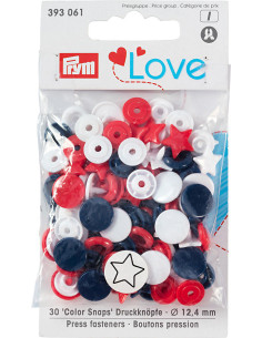Conjunto de 30 botões de pressão Color Snaps Estrelas 12,4 mm - Vermelho, branco e azul-marinho