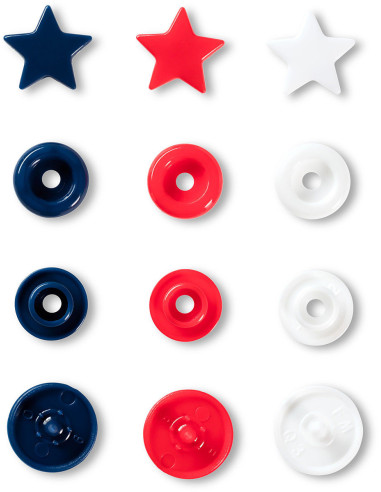 Conjunto de 30 botões de pressão Color Snaps Estrelas 12,4 mm - Vermelho, branco e azul-marinho