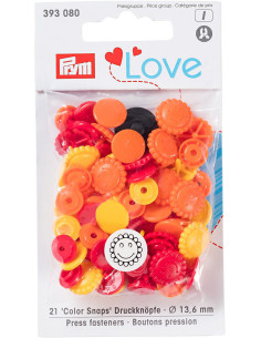 Conjunto de 21 botões de pressão Color Snaps Flores 13,6 mm - Amarelo, vermelho e laranja